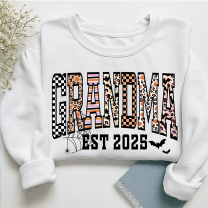 Halloween Leopard Checkered Fall Grandma Custom Grandma And Grandkids Sweatshirt