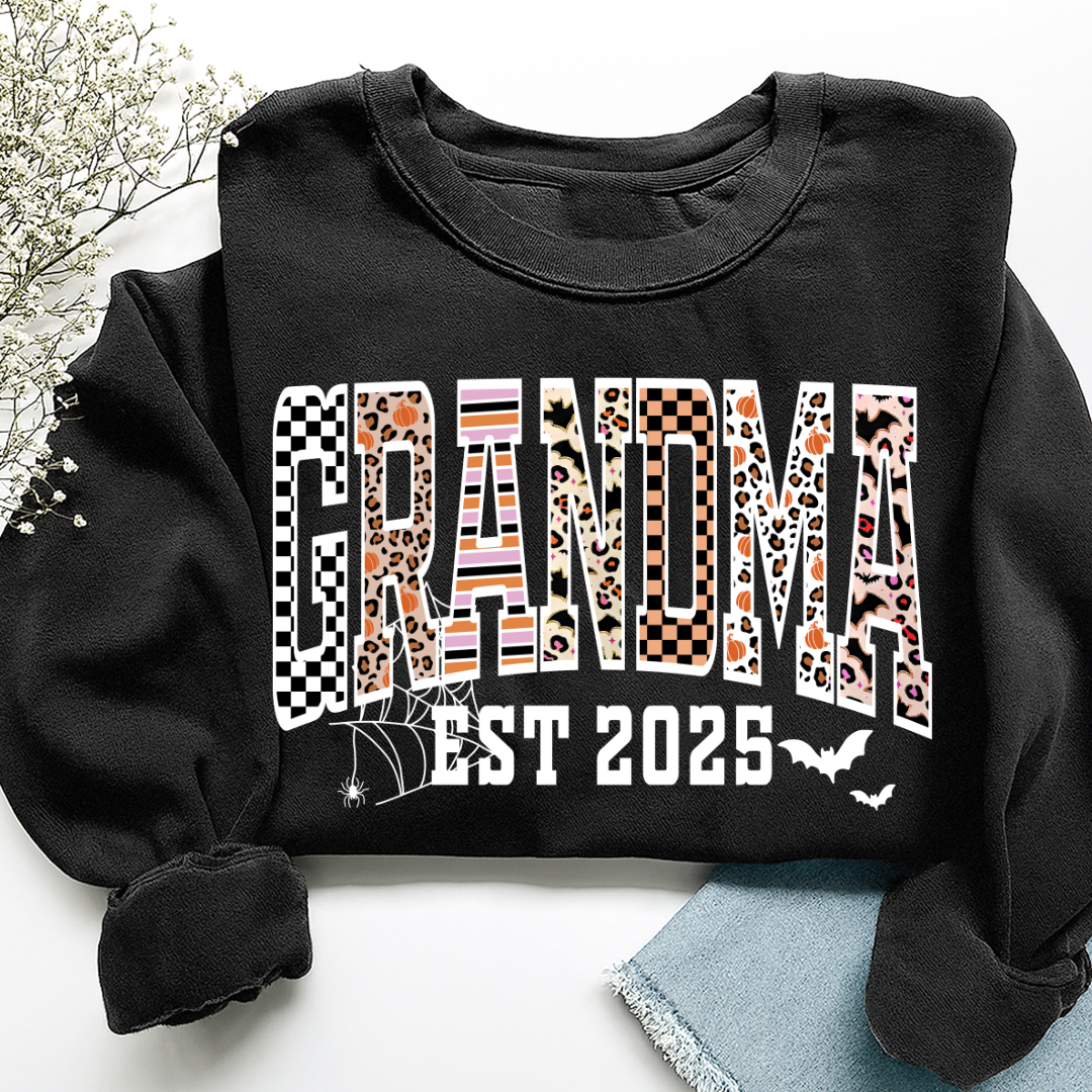 Halloween Leopard Checkered Fall Grandma Custom Grandma And Grandkids Sweatshirt