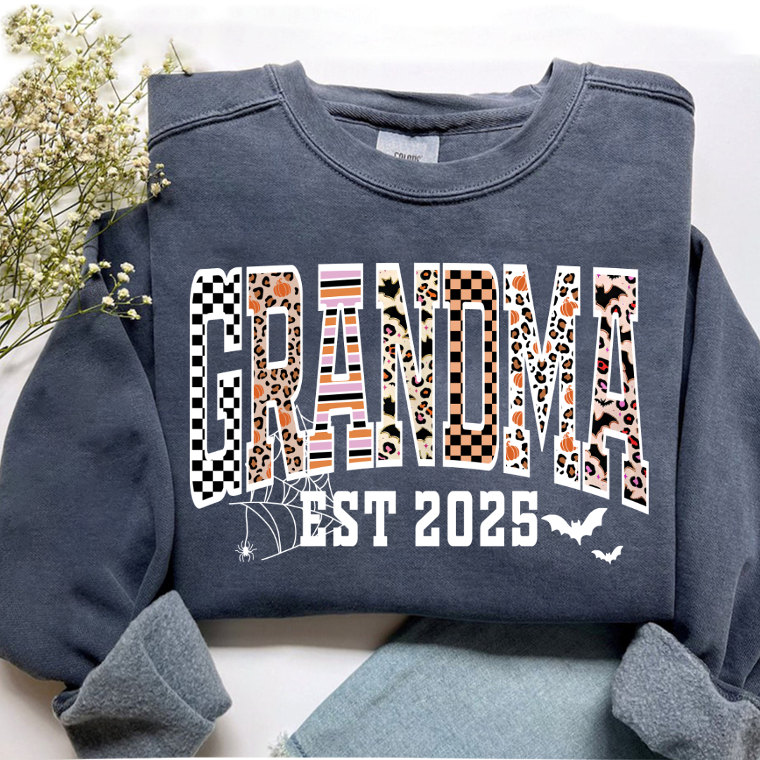 Halloween Leopard Checkered Fall Grandma Custom Grandma And Grandkids Sweatshirt