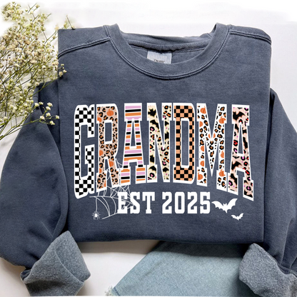 Halloween Leopard Checkered Fall Grandma Custom Grandma And Grandkids Sweatshirt