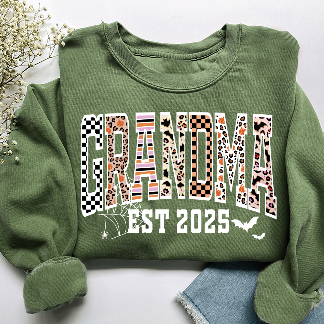 Halloween Leopard Checkered Fall Grandma Custom Grandma And Grandkids Sweatshirt