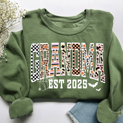 Halloween Leopard Checkered Fall Grandma Custom Grandma And Grandkids Sweatshirt