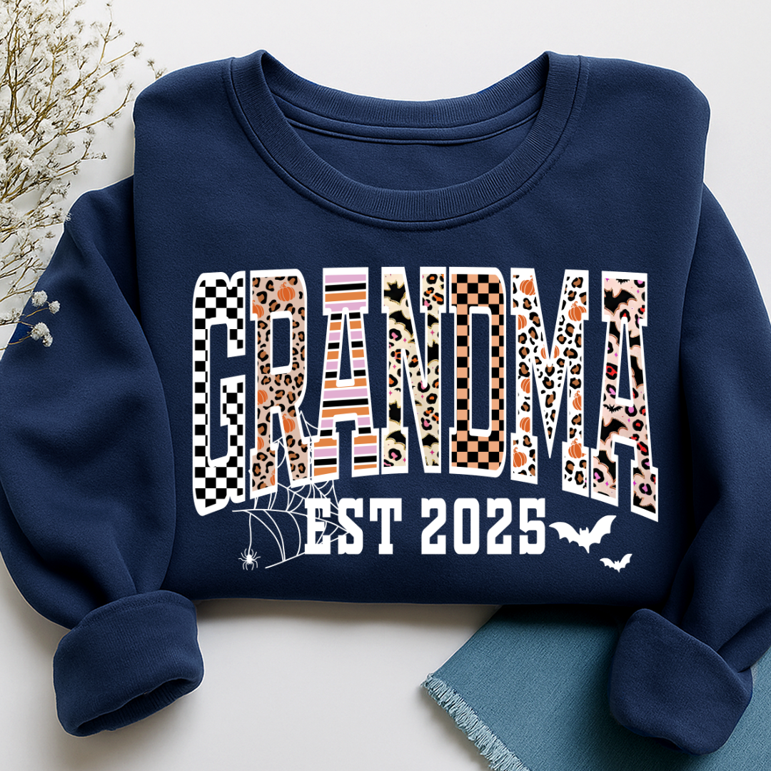 Halloween Leopard Checkered Fall Grandma Custom Grandma And Grandkids Sweatshirt