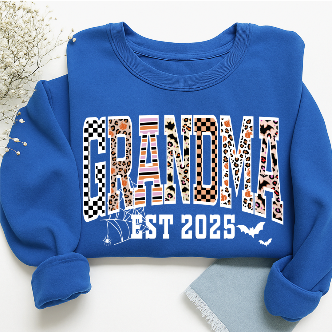 Halloween Leopard Checkered Fall Grandma Custom Grandma And Grandkids Sweatshirt