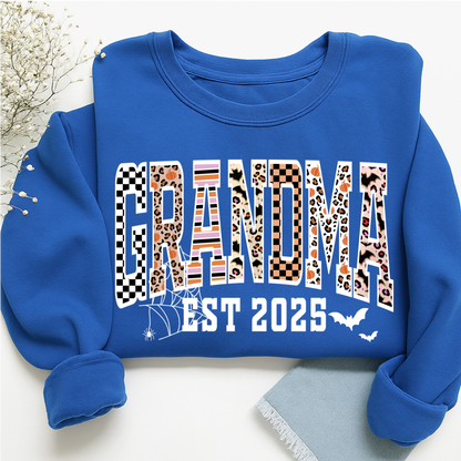 Halloween Leopard Checkered Fall Grandma Custom Grandma And Grandkids Sweatshirt