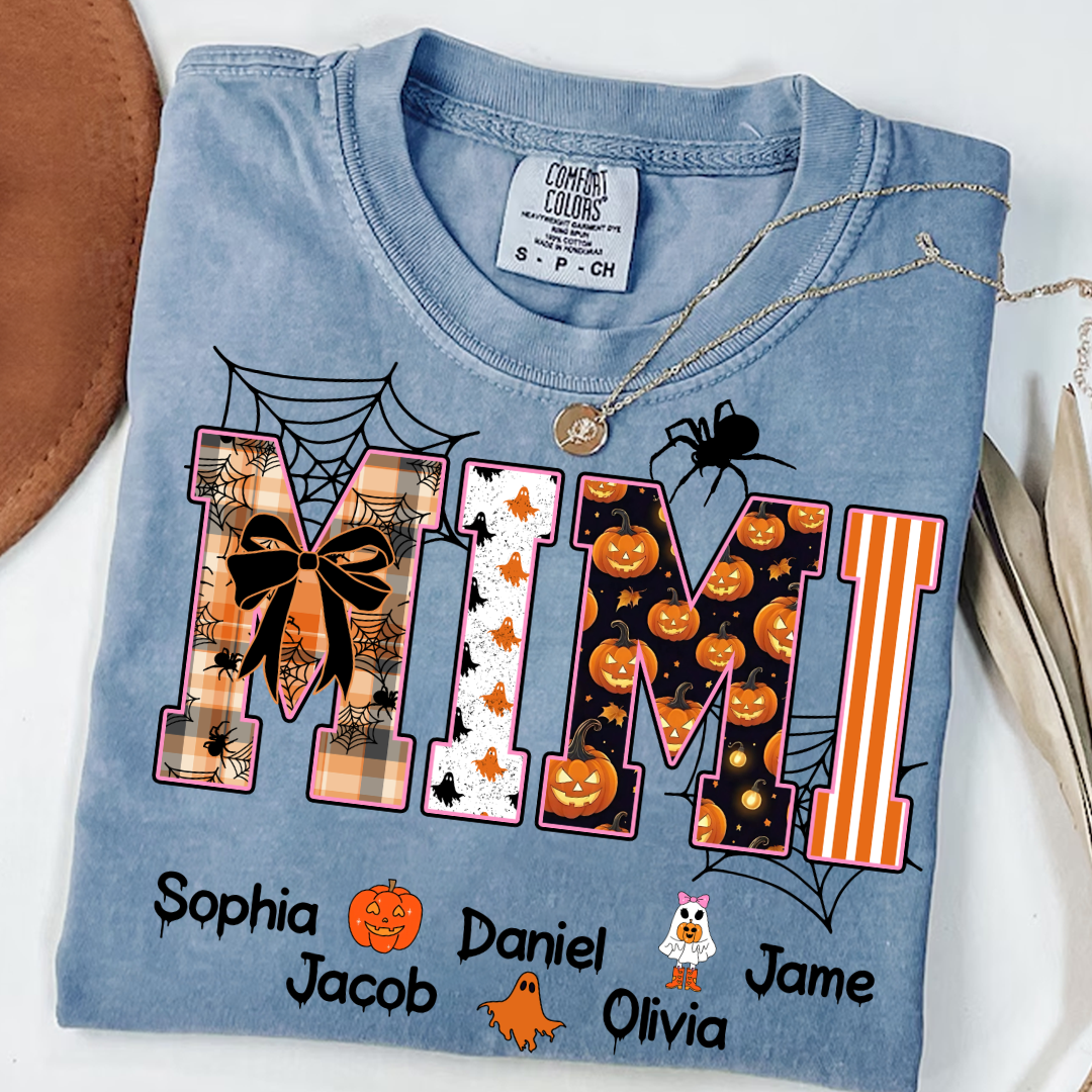 Halloween Mimi Spooky Custom Grandma And Grandkids Shirt