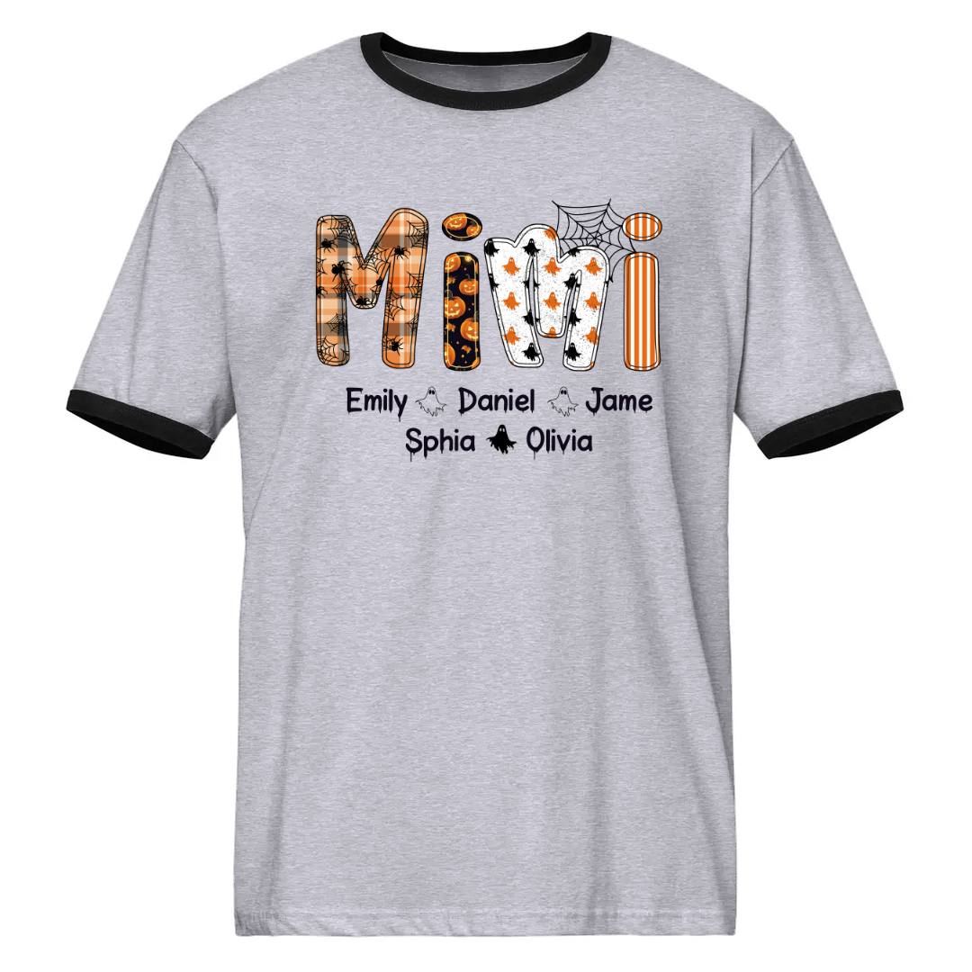 Halloween Spooky Mimi, Custom Grandma And Grandkids Ringer T-Shirt