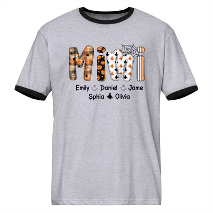 Halloween Spooky Mimi, Custom Grandma And Grandkids Ringer T-Shirt