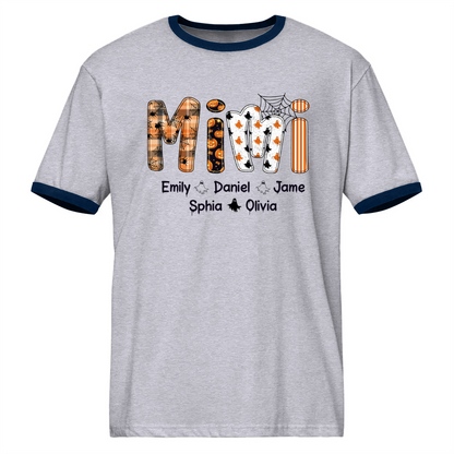 Halloween Spooky Mimi, Custom Grandma And Grandkids Ringer T-Shirt