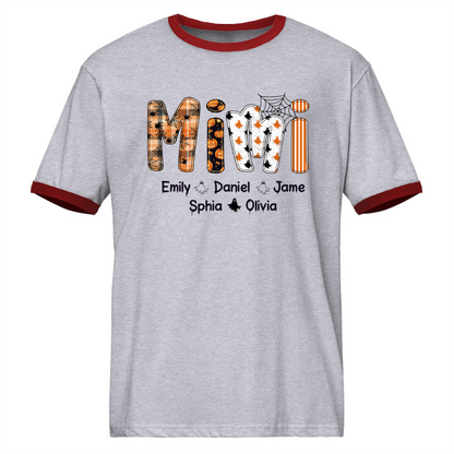Halloween Spooky Mimi, Custom Grandma And Grandkids Ringer T-Shirt