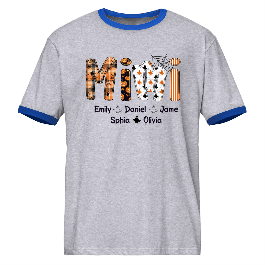 Halloween Spooky Mimi, Custom Grandma And Grandkids Ringer T-Shirt