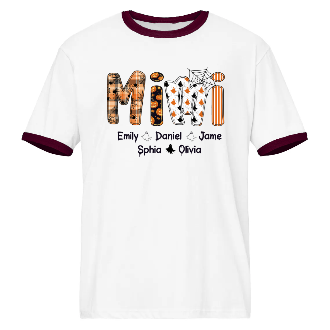 Halloween Spooky Mimi, Custom Grandma And Grandkids Ringer T-Shirt