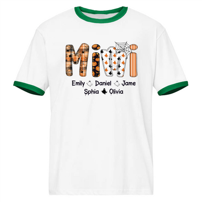 Halloween Spooky Mimi, Custom Grandma And Grandkids Ringer T-Shirt