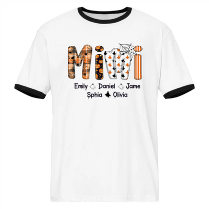 Halloween Spooky Mimi, Custom Grandma And Grandkids Ringer T-Shirt