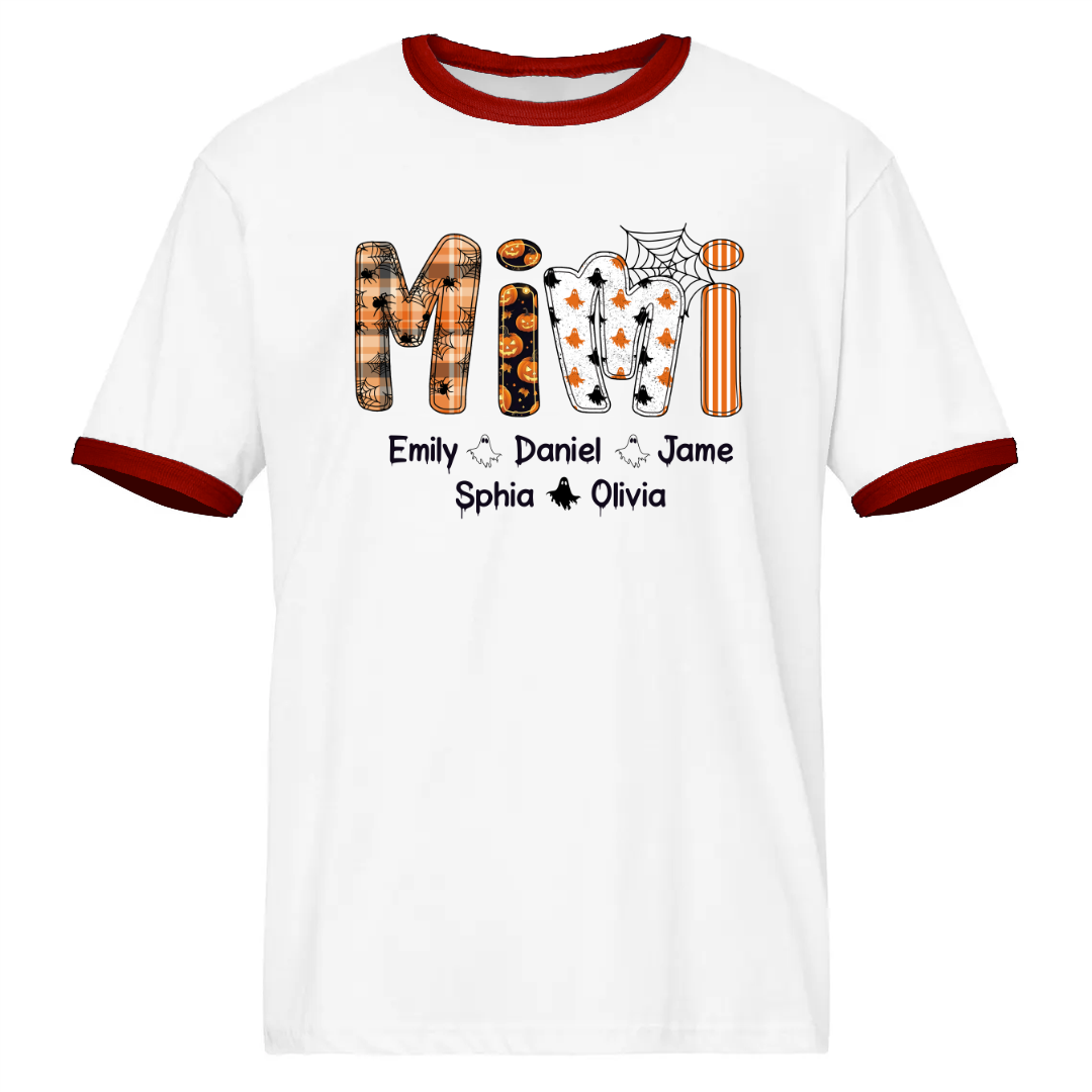 Halloween Spooky Mimi, Custom Grandma And Grandkids Ringer T-Shirt