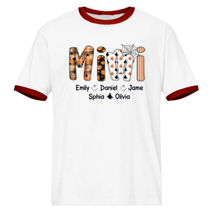 Halloween Spooky Mimi, Custom Grandma And Grandkids Ringer T-Shirt