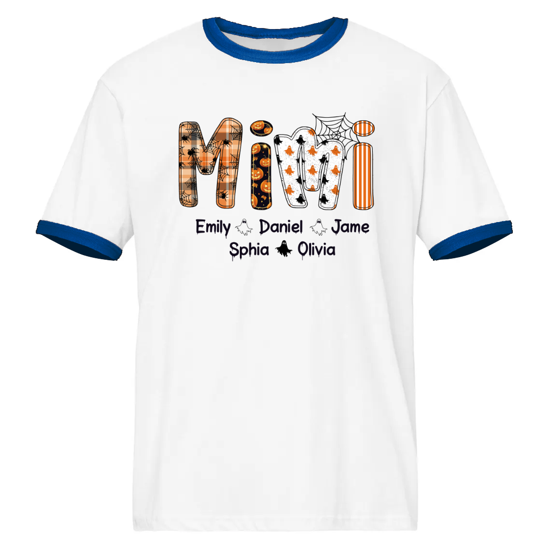 Halloween Spooky Mimi, Custom Grandma And Grandkids Ringer T-Shirt