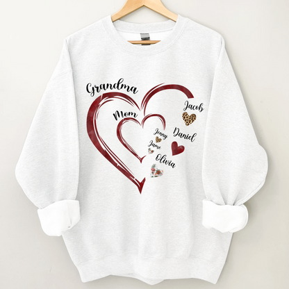 Personalized Mom Grandma Heart With Kids Name Sweatshirt, Custom Grandma Sweatshirt, Personalized Mother's Day Shirt