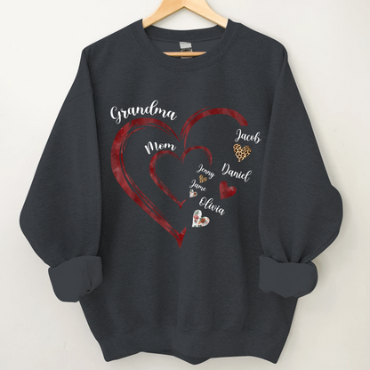 Personalized Mom Grandma Heart With Kids Name Sweatshirt, Custom Grandma Sweatshirt, Personalized Mother's Day Shirt