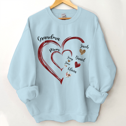 Personalized Mom Grandma Heart With Kids Name Sweatshirt, Custom Grandma Sweatshirt, Personalized Mother's Day Shirt