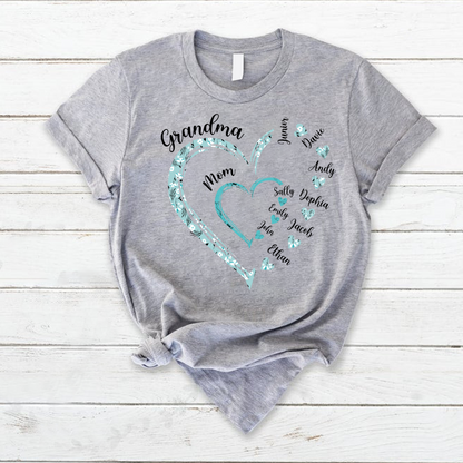Heart Mom Grandma And Kids Custom Name Mother's Day T-Shirt