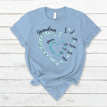 Heart Mom Grandma And Kids Custom Name Mother's Day T-Shirt