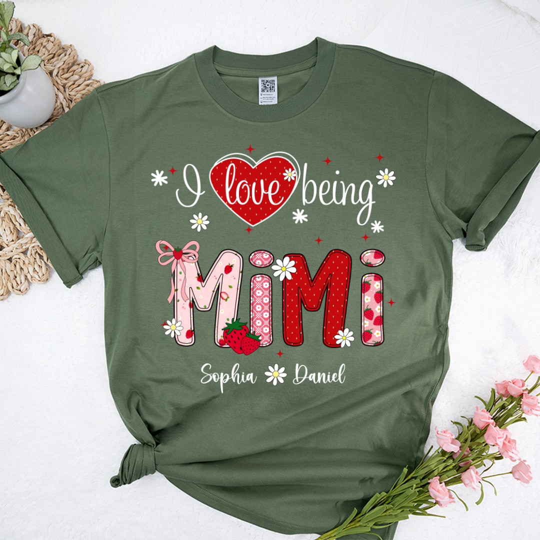I Love Being A Mimi, Mimi Grandma Nana Strawberry And Grandkids Sweet Summer Time Shirt