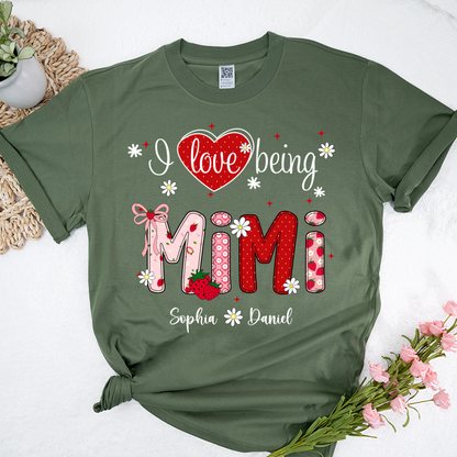 I Love Being A Mimi, Mimi Grandma Nana Strawberry And Grandkids Sweet Summer Time Shirt