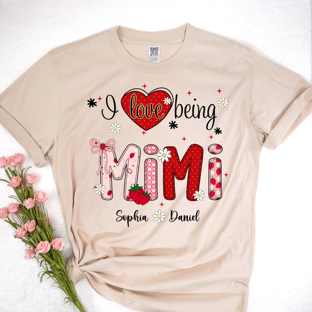 I Love Being A Mimi, Mimi Grandma Nana Strawberry And Grandkids Sweet Summer Time Shirt