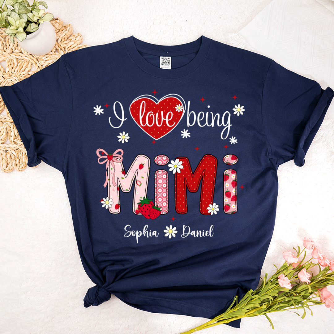 I Love Being A Mimi, Mimi Grandma Nana Strawberry And Grandkids Sweet Summer Time Shirt
