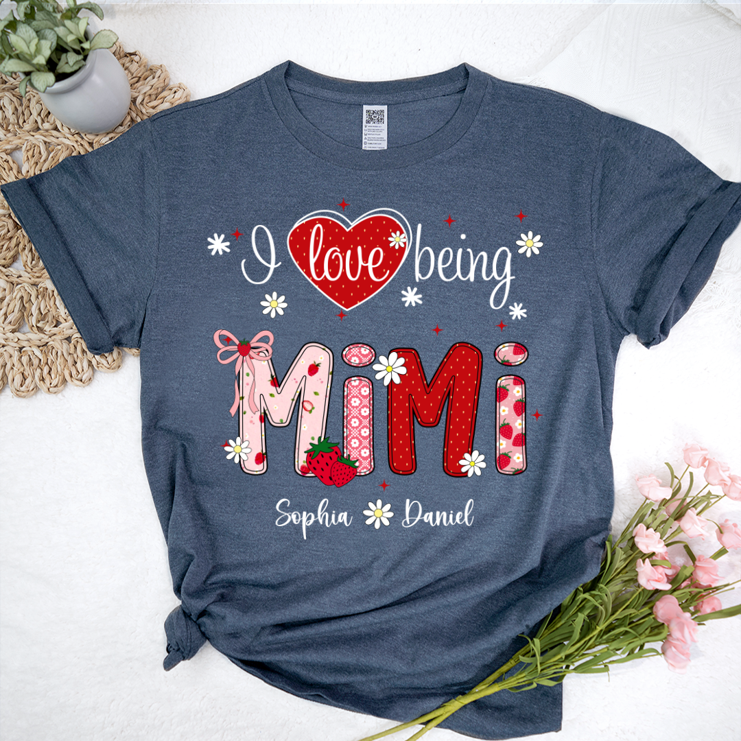 I Love Being A Mimi, Mimi Grandma Nana Strawberry And Grandkids Sweet Summer Time Shirt