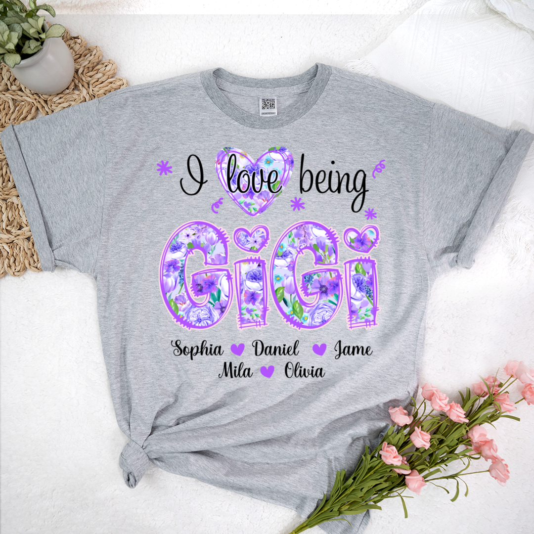 I Love Being Gigi Purple Floral Personalized