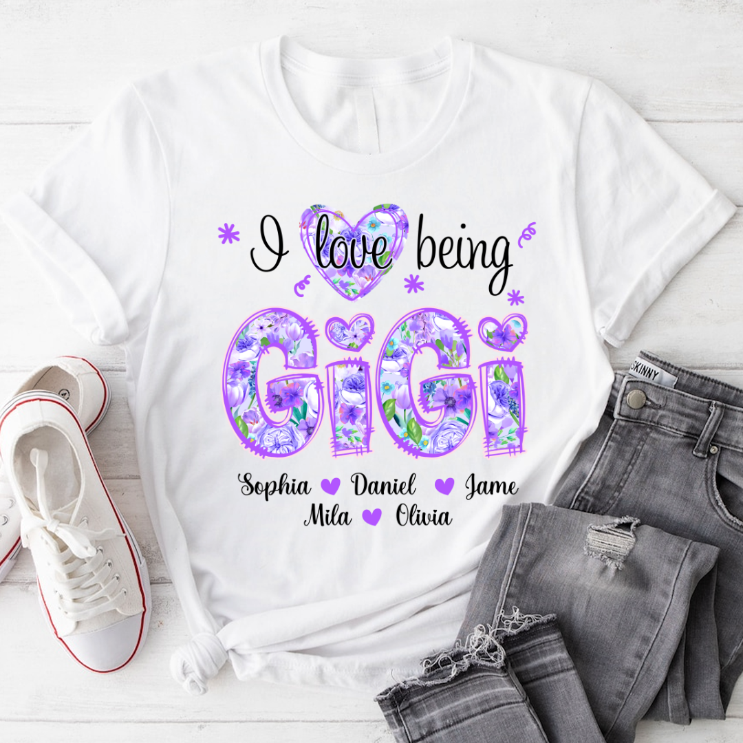 I Love Being Gigi Purple Floral Personalized