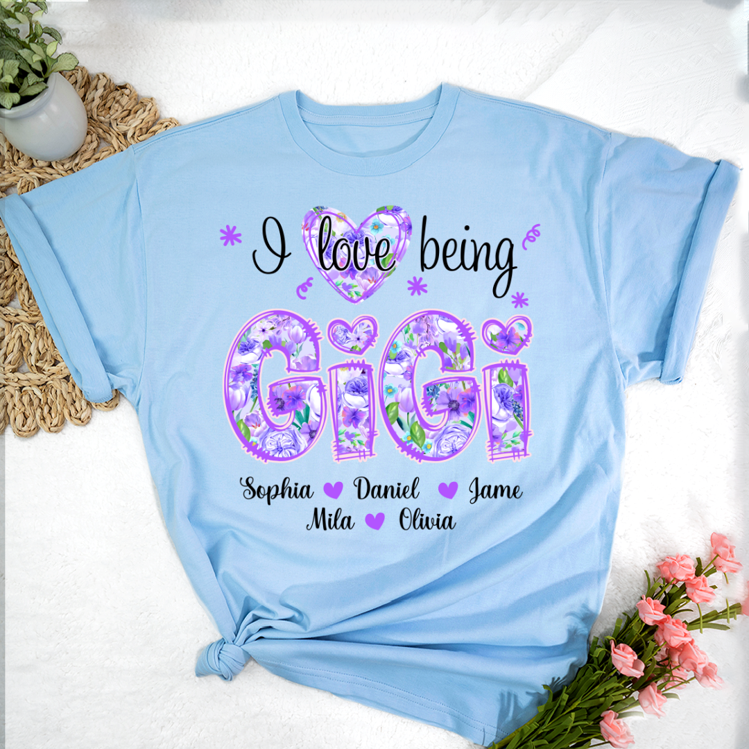 I Love Being Gigi Purple Floral Personalized