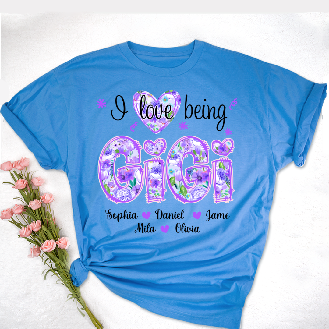 I Love Being Gigi Purple Floral Personalized