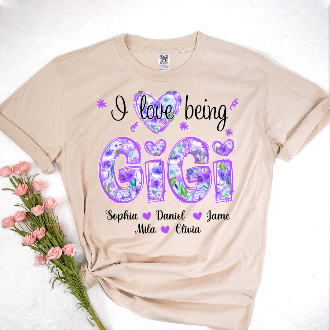I Love Being Gigi Purple Floral Personalized