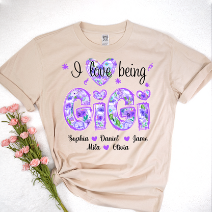 I Love Being Gigi Purple Floral Personalized