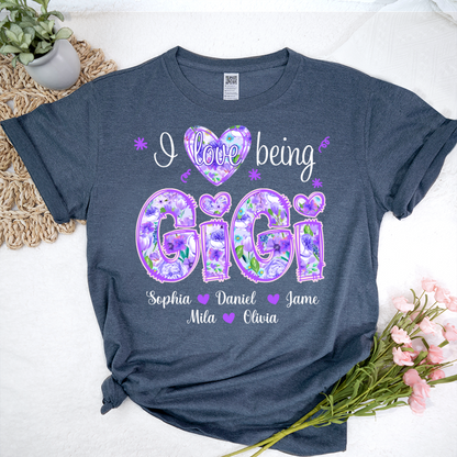 I Love Being Gigi Purple Floral Personalized