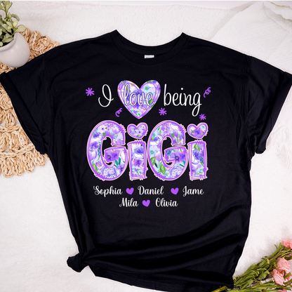 I Love Being Gigi Purple Floral Personalized