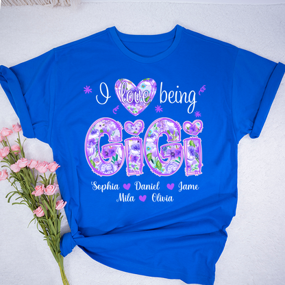 I Love Being Gigi Purple Floral Personalized
