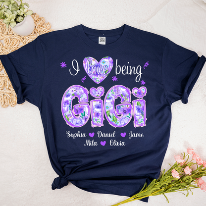 I Love Being Gigi Purple Floral Personalized