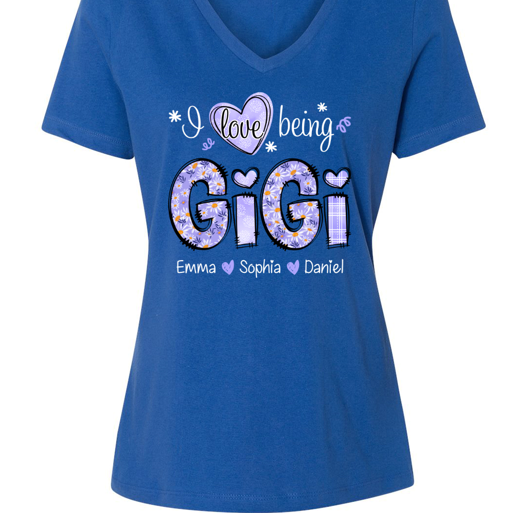 I Love Being Gigi Daisy Purple With Grandkids Mother's Day TH V-Neck