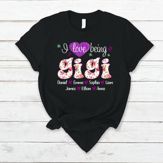 I Love Being Gigi Purple Flower With  Heart Grandkids Mother Day T-Shirt