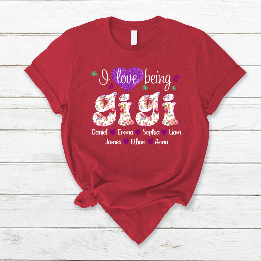 I Love Being Gigi Purple Flower With  Heart Grandkids Mother Day T-Shirt