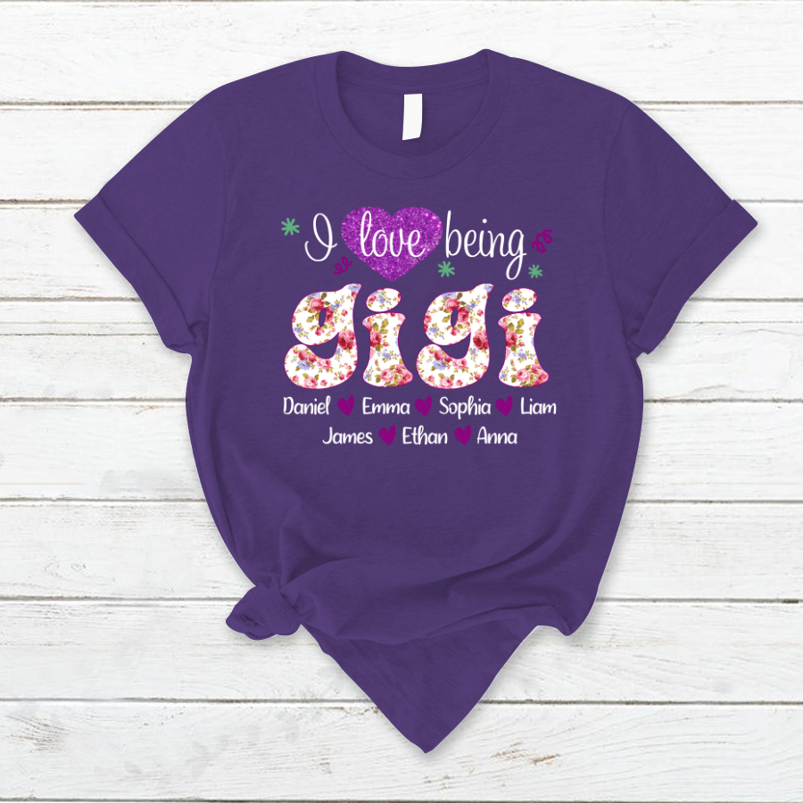 I Love Being Gigi Purple Flower With  Heart Grandkids Mother Day T-Shirt