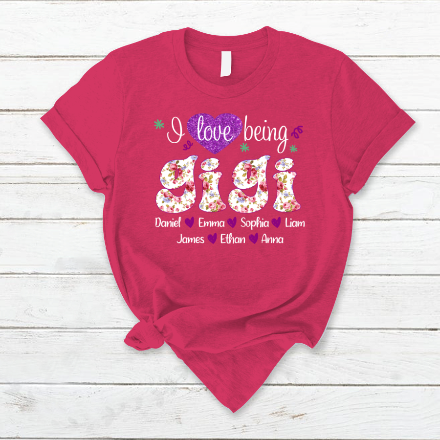 I Love Being Gigi Purple Flower With  Heart Grandkids Mother Day T-Shirt