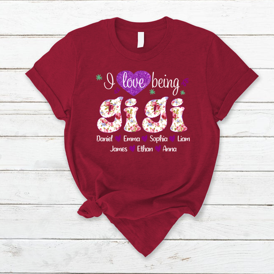 I Love Being Gigi Purple Flower With  Heart Grandkids Mother Day T-Shirt