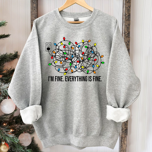 I'm Fine Everything Is Fine Sweatshirt, Christmas Sweatshirt, Sweatshirts Women, Christmas Sweatshirt Women, Christmas Lights Sweatshirt