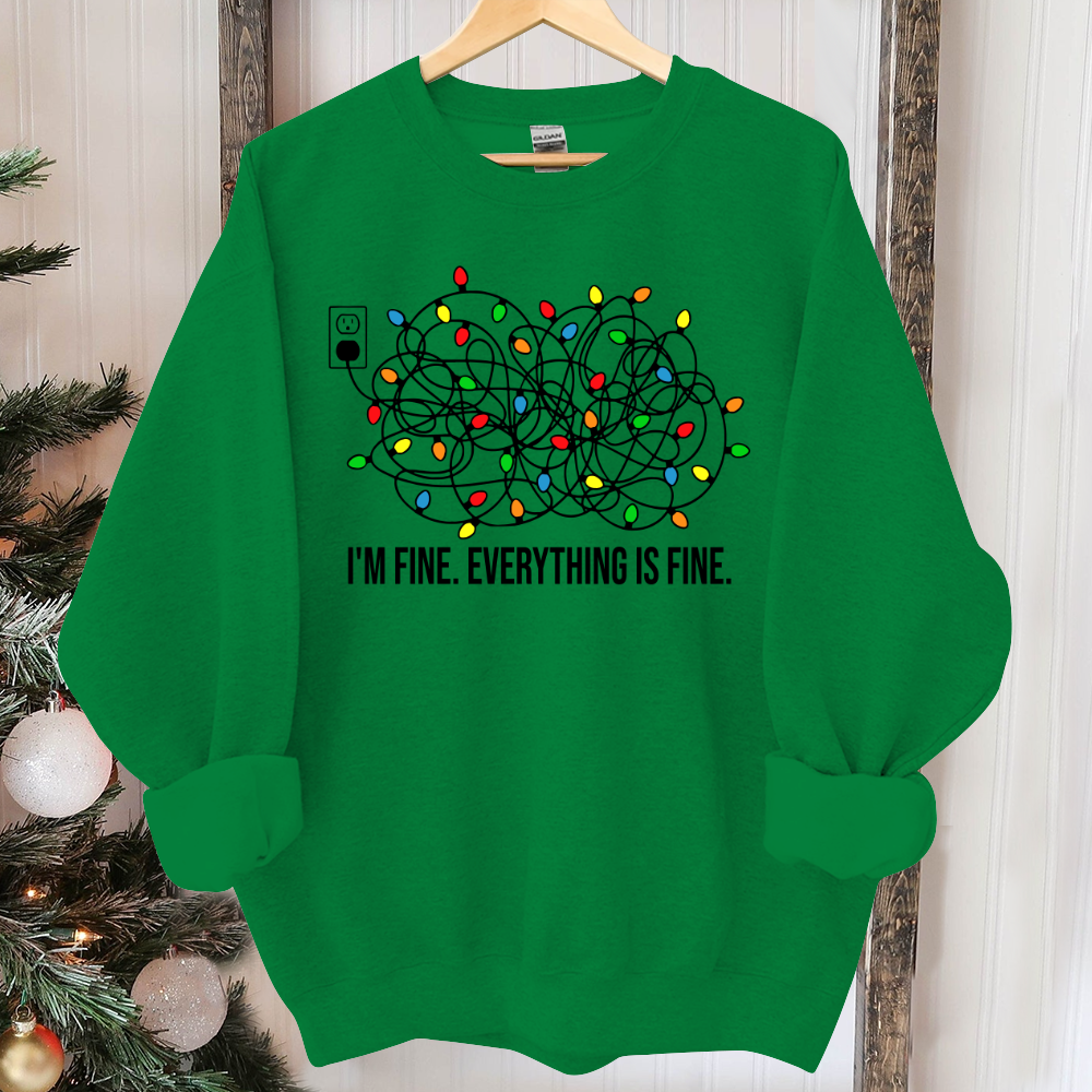 I'm Fine Everything Is Fine Sweatshirt, Christmas Sweatshirt, Sweatshirts Women, Christmas Sweatshirt Women, Christmas Lights Sweatshirt