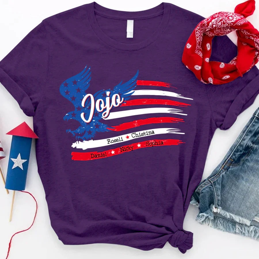 Jojo With Grandkids Names 4th Of July CTL94 T-Shirt